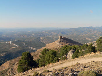 Scenic view of mountains against clear sky