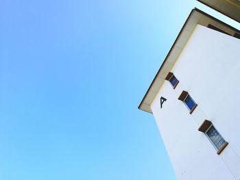 Low angle view of built structure against clear blue sky