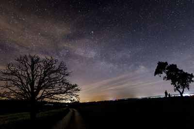 Silhouette trees against sky at night