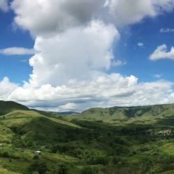 Scenic view of mountains against cloudy sky