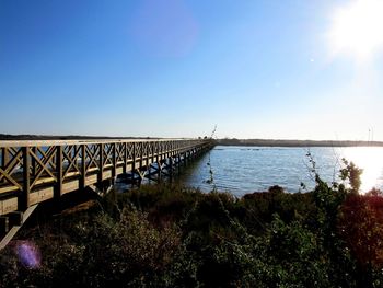 Scenic view of sea against clear blue sky