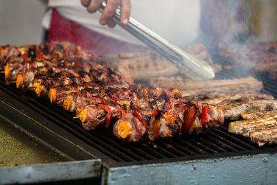 Close-up of meat on barbecue grill