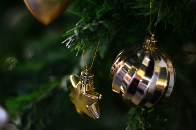 Close-up of christmas decoration hanging on tree