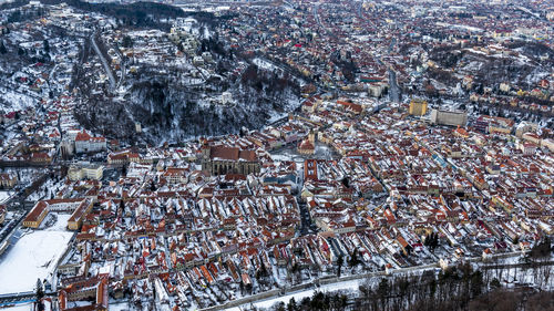 High angle view of city during winter