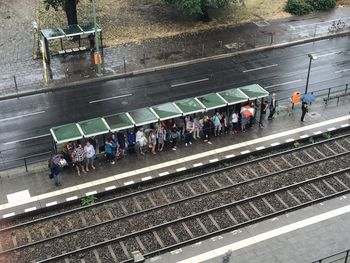 People on railroad station platform