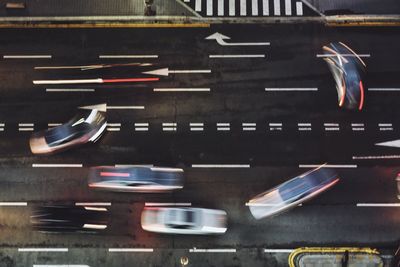 High angle view of blurred vehicles on road