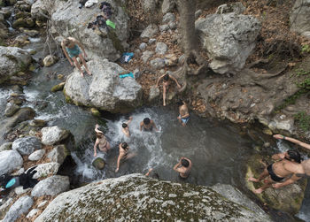 High angle view of water in stream