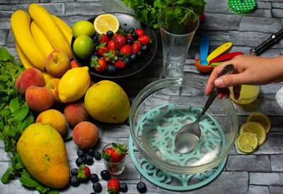 High angle view of food on table