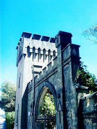 Low angle view of historic building against clear sky