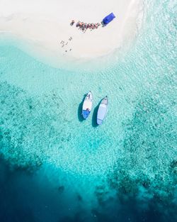 Aerial view of boat moored at shore