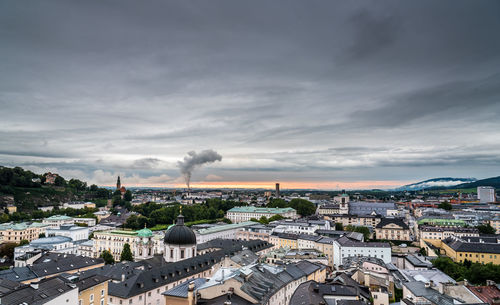 High angle view of factory against sky