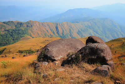Scenic view of rocky mountains against sky