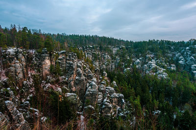 Panoramic view of saxon switzerland near rathen, germany.