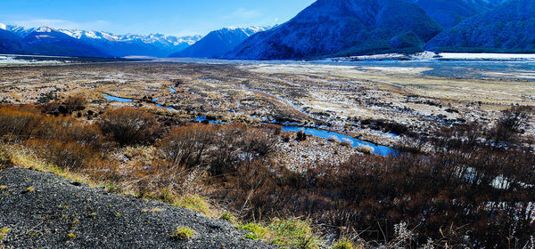 Scenic view of snowcapped mountains against sky