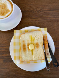 Directly above shot of breakfast served on table