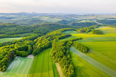 High angle view of agricultural field against sky