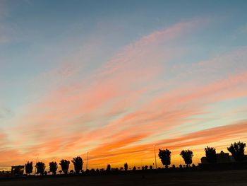 Silhouette trees on landscape against sky during sunset