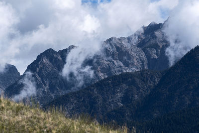 Panoramic view of mountain range against sky