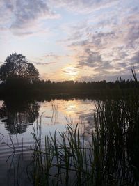 Scenic view of lake against sky during sunset