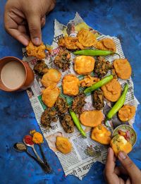 High angle view of person preparing food