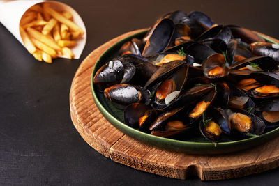 Close-up of food in plate on table