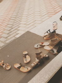 High angle view of shoes on table