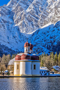 Church and the snow covered mountain