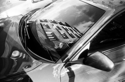 High angle view of side-view mirror of car