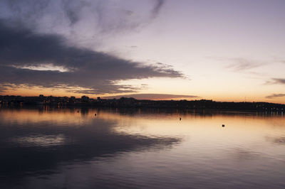 Scenic view of lake at sunset