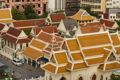 High angle view of buildings in city