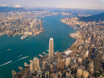 Aerial view of cityscape and river