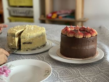 Close-up of dessert served on table