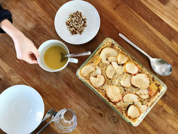 High angle view of breakfast on table