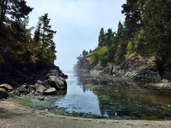 Scenic view of waterfall against sky