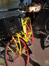 High angle view of bicycle parked on street