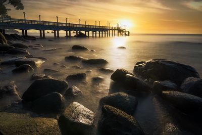 Scenic view of sea at sunset