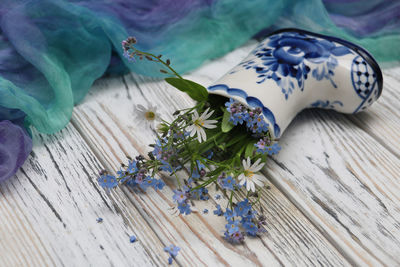 High angle view of flowering plants on table