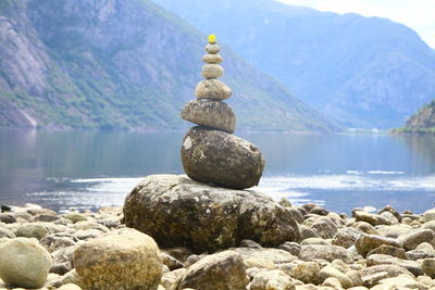 Stack of stones at sea shore