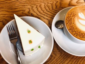 High angle view of coffee on table