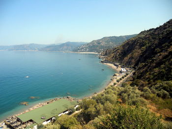 High angle view of boats in sea