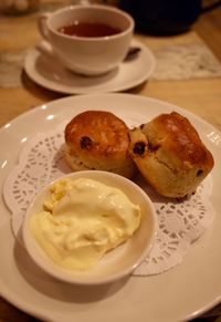 High angle view of breakfast served on table