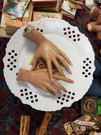 High angle view of dessert in plate on table