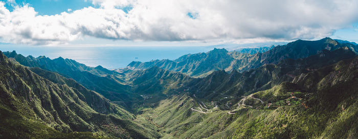 Panoramic view of mountains against sky