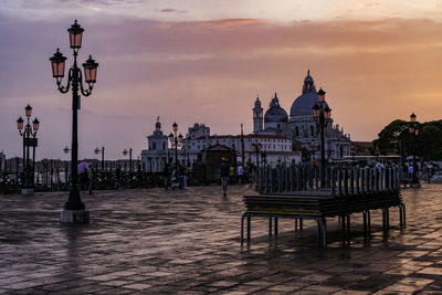 Piazza san marco at a beautiful colorful sunset with orange and pink tones - venice, italy
