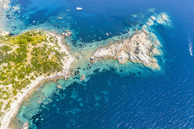 Aerial view of the marine coast of monte argentario in the tuscan maremma