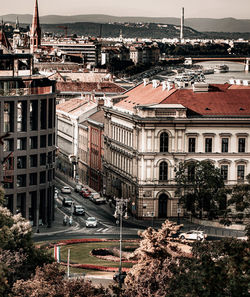 High angle view of buildings in city