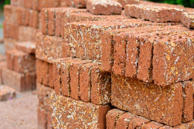 Close-up of stack of stone wall