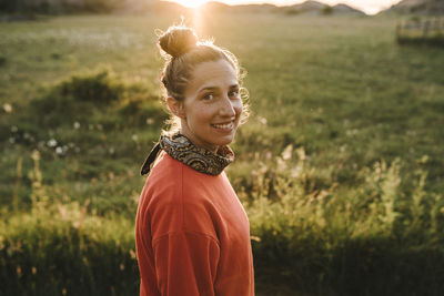 Smiling woman looking at camera