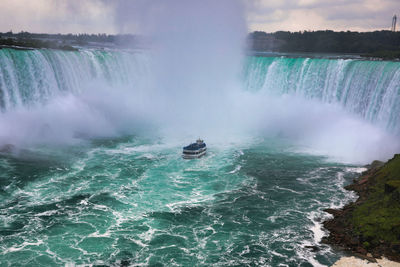 Scenic view of waterfall in sea