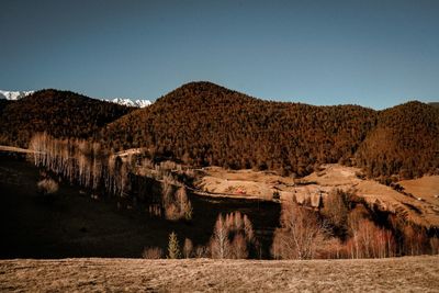 Scenic view of hills against clear sky